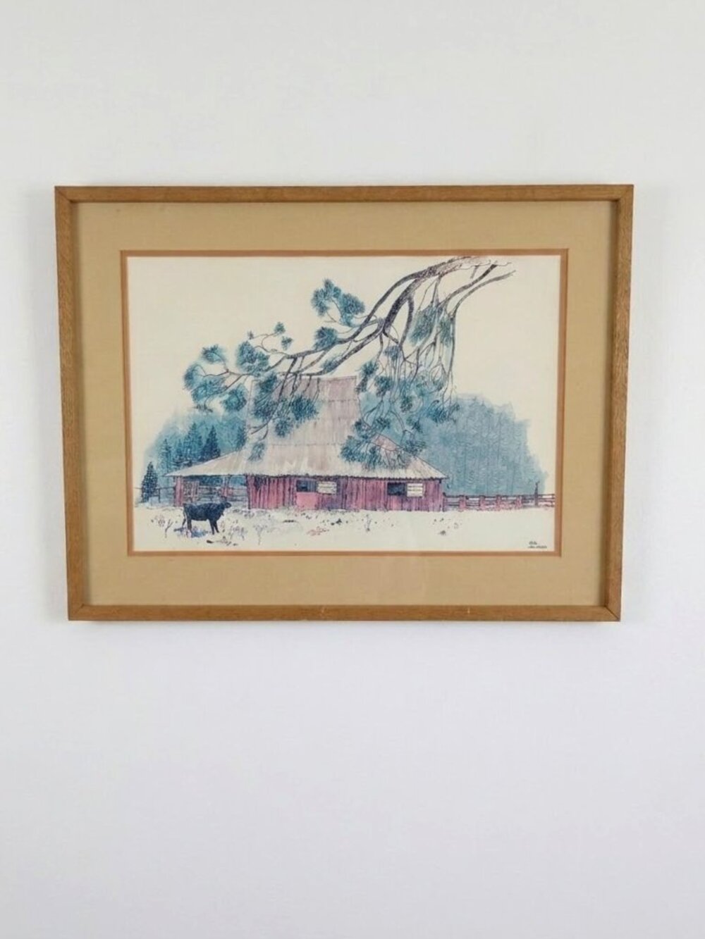 Original Earl Thollander Watercolor Painting Rustic Barn Scene Barnwood Frame